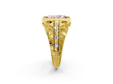 Yellow gold Fancy Pink Marquise Cut Brilliant Milgrain Filigree Diamond Ring with Square Prong Setting_20
