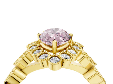 Yellow gold Fancy Pink Marquise Cut Brilliant Milgrain Pave Heart Band Solitaire Ring_4