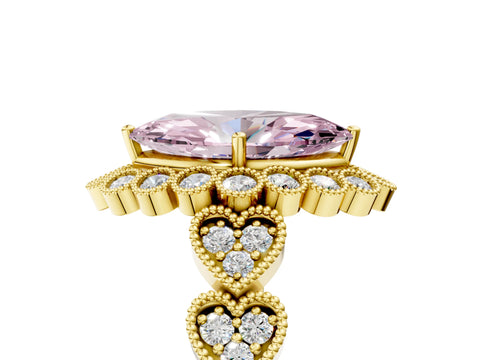 Yellow gold Fancy Pink Marquise Cut Brilliant Milgrain Pave Heart Band Solitaire Ring_5