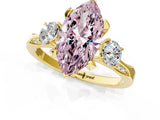 Yellow gold Fancy Pink Marquise Cut Brilliant Three-Stone Diamond Ring with Pavé Band and Four-Prong Setting_5