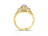 Yellow gold Fancy Pink Marquise Cut Brilliant Three-Stone Diamond Ring with Pavé Band and Four-Prong Setting_7