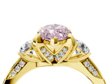 Yellow gold Fancy Pink Marquise Cut Brilliant Three-Stone Diamond Ring with Pavé Band and Four-Prong Setting_8