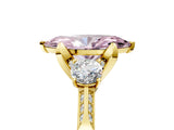 Yellow gold Fancy Pink Marquise Cut Brilliant Three-Stone Diamond Ring with Pavé Band and Four-Prong Setting_9