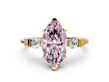 Yellow gold Fancy Pink Marquise Cut Brilliant Three-Stone Pave Band with Four-Prong Setting