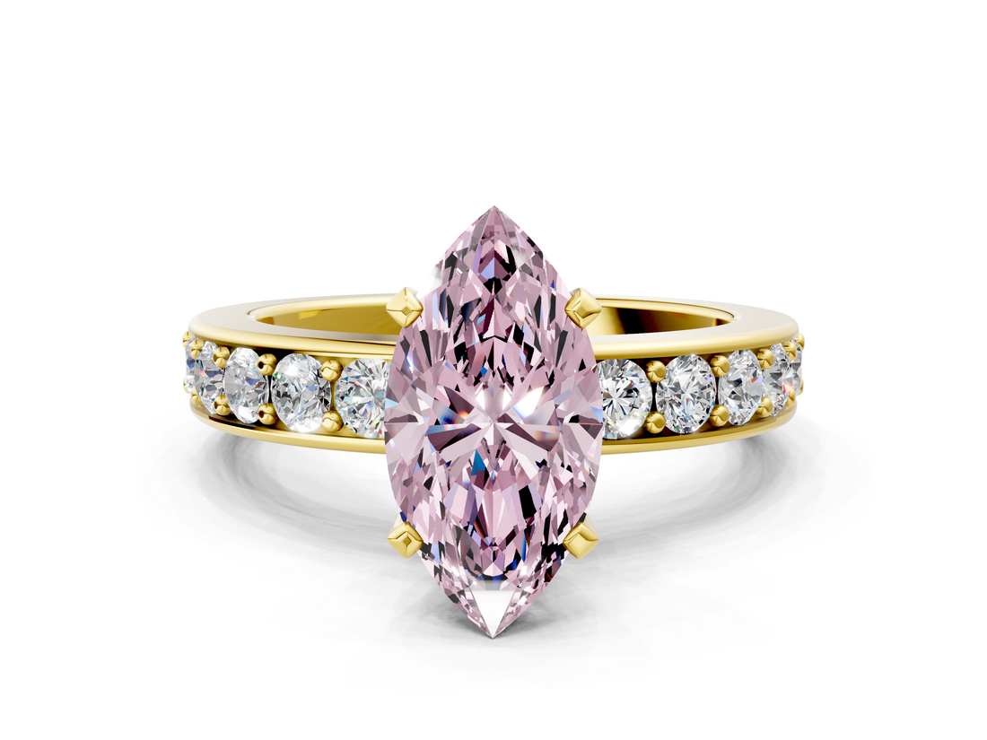 Yellow gold Fancy Pink Marquise  Cut Channel Set Diamond Engagement Ring with Four-Prong Setting_221
