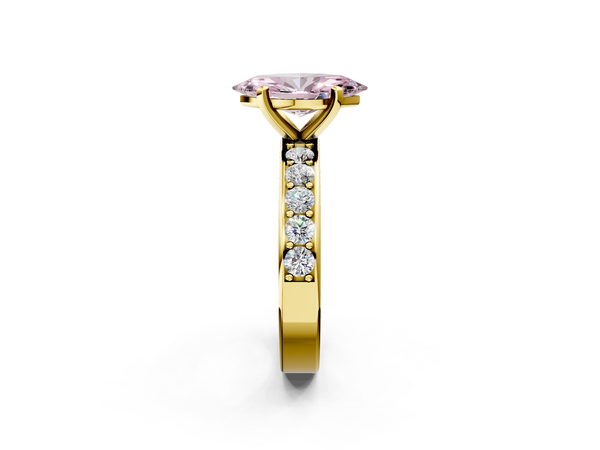 Yellow Gold Marquise Side Stone Engagement Ring Setting for Fancy Pink Center with Wide Accent Band