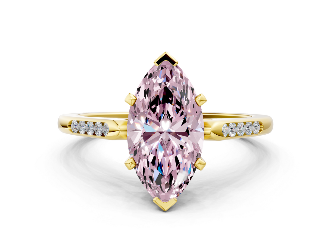 Yellow gold Fancy Pink Marquise  Cut Channel Set Solitaire Engagement Ring with Four-Prong Setting_215