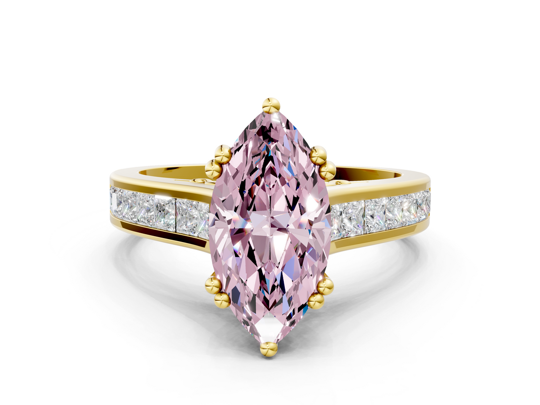 Yellow gold Fancy Pink Marquise  Cut Channel Set Solitaire Engagement Ring with Prong Setting_20