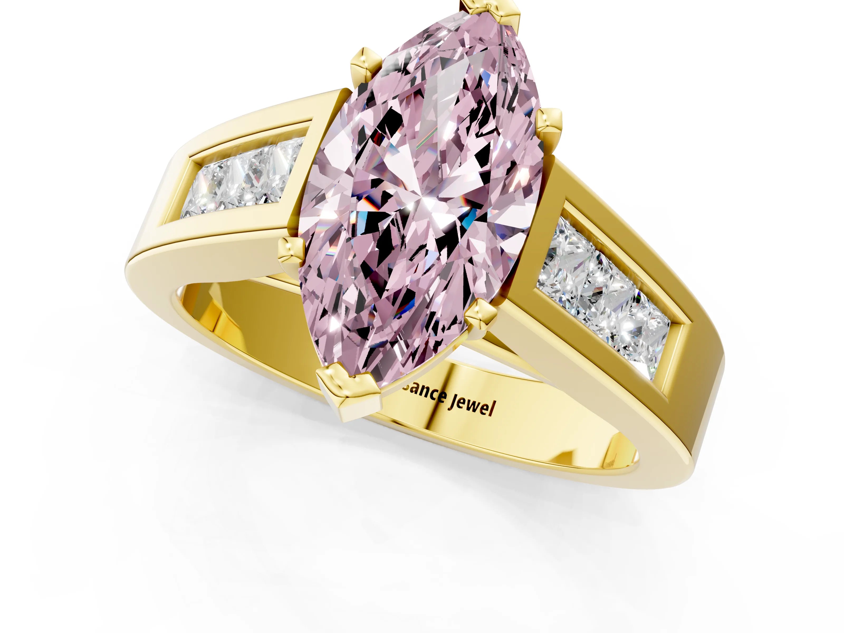 Yellow gold Fancy Pink Marquise Cut Cut Channel Set Solitaire Ring with Four-Prong Setting_1