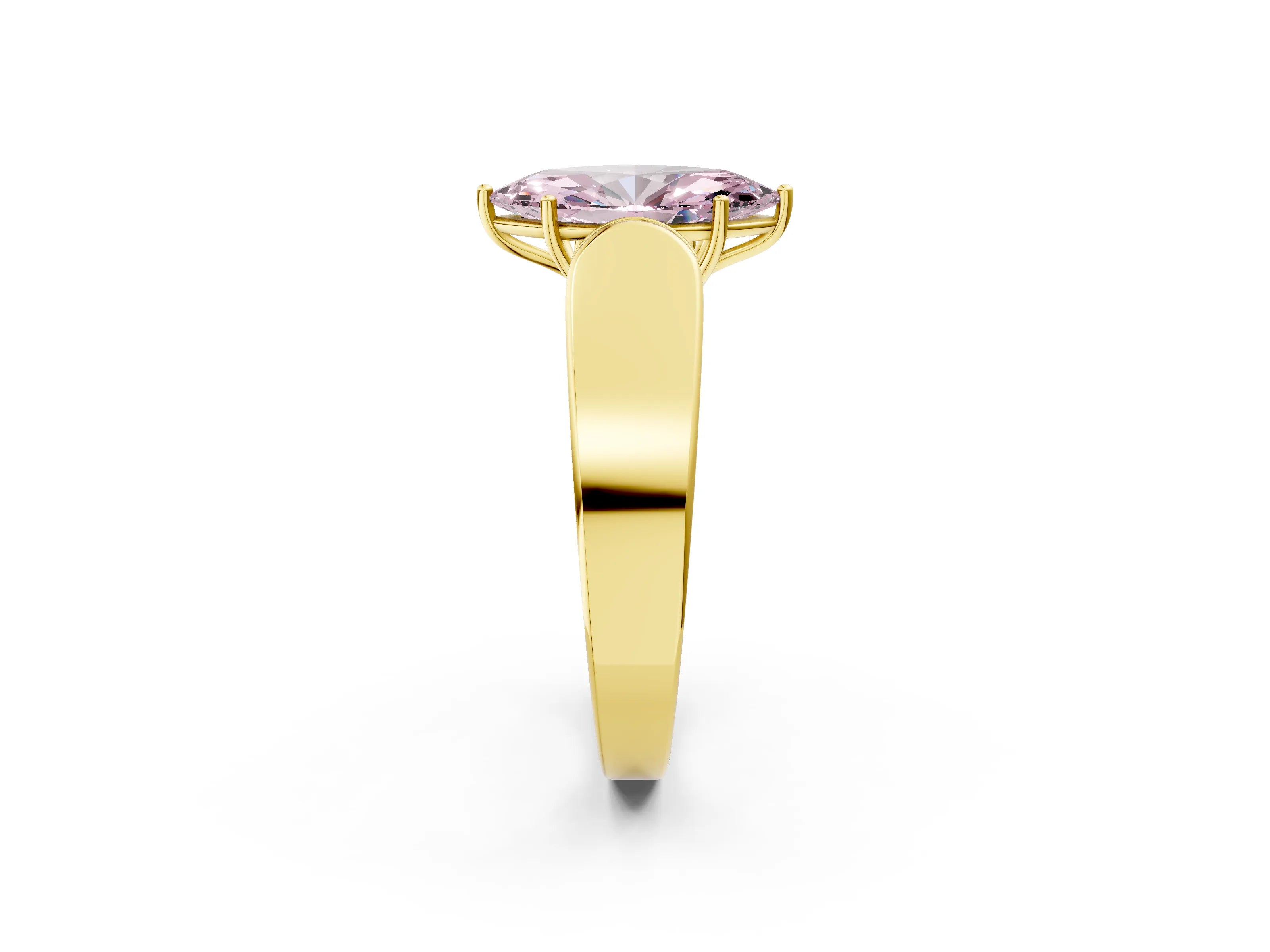 Yellow gold Fancy Pink Marquise Cut Cut Diamond Channel Set Solitaire Ring with Four-Prong Setting_2