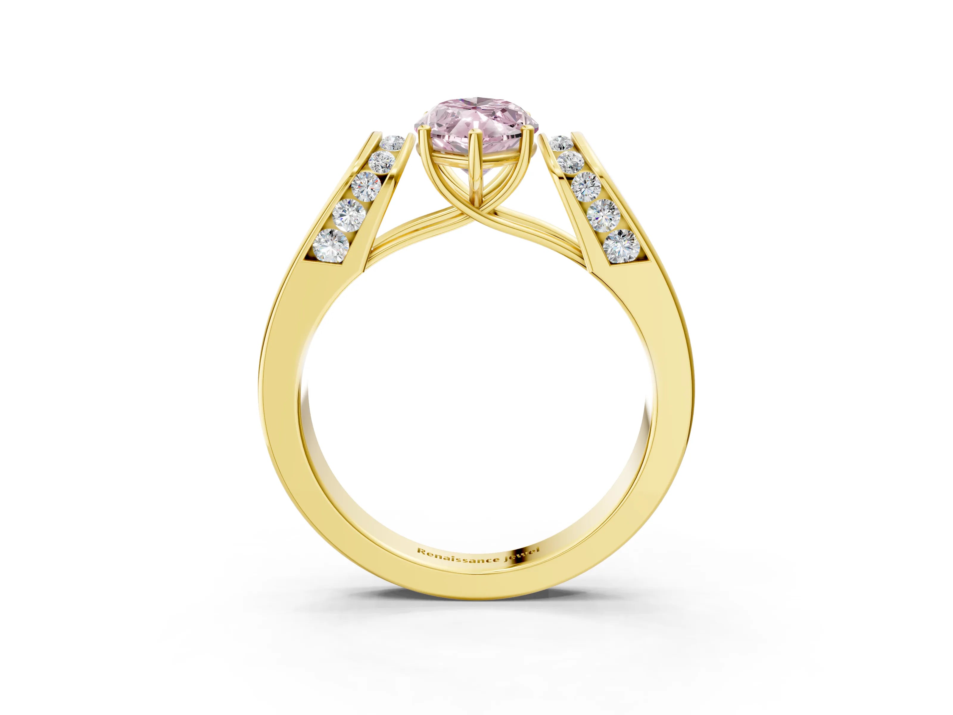 Yellow gold Fancy Pink Marquise Cut Cut Diamond Channel Set Solitaire Ring with Four-Prong Setting_3