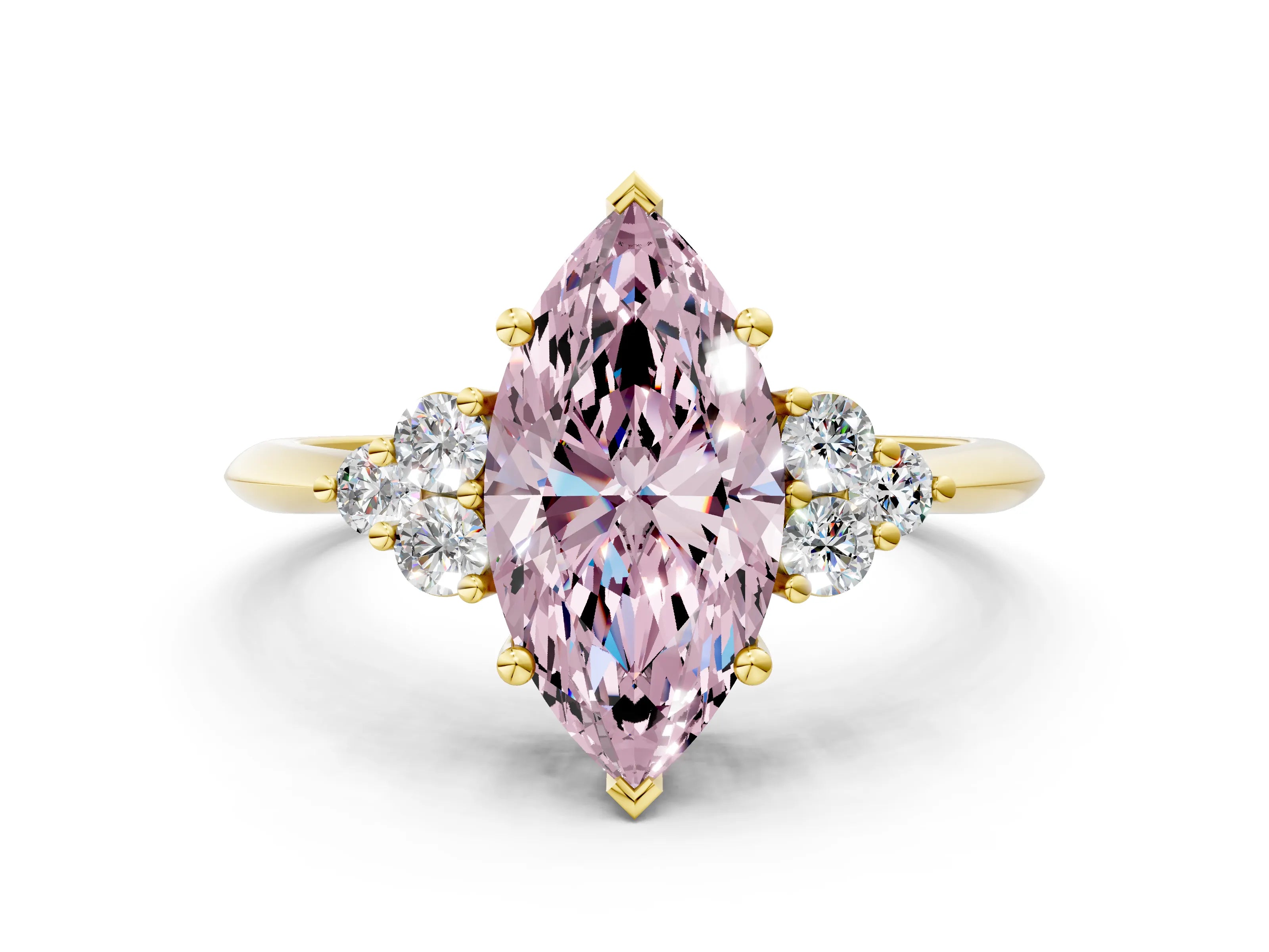 Yellow gold Fancy Pink Marquise Cut Cut Diamond Cluster Ring with Solitaire Band and Four-Prong Setting_12