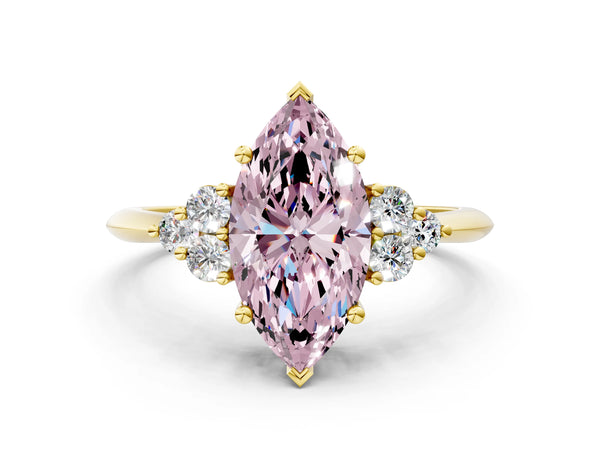Yellow gold Fancy Pink Marquise Cut Cut Diamond Cluster Ring with Solitaire Band and Four-Prong Setting