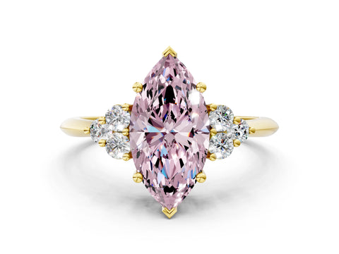 Yellow gold Fancy Pink Marquise Cut Cut Diamond Cluster Ring with Solitaire Band and Four-Prong Setting_12