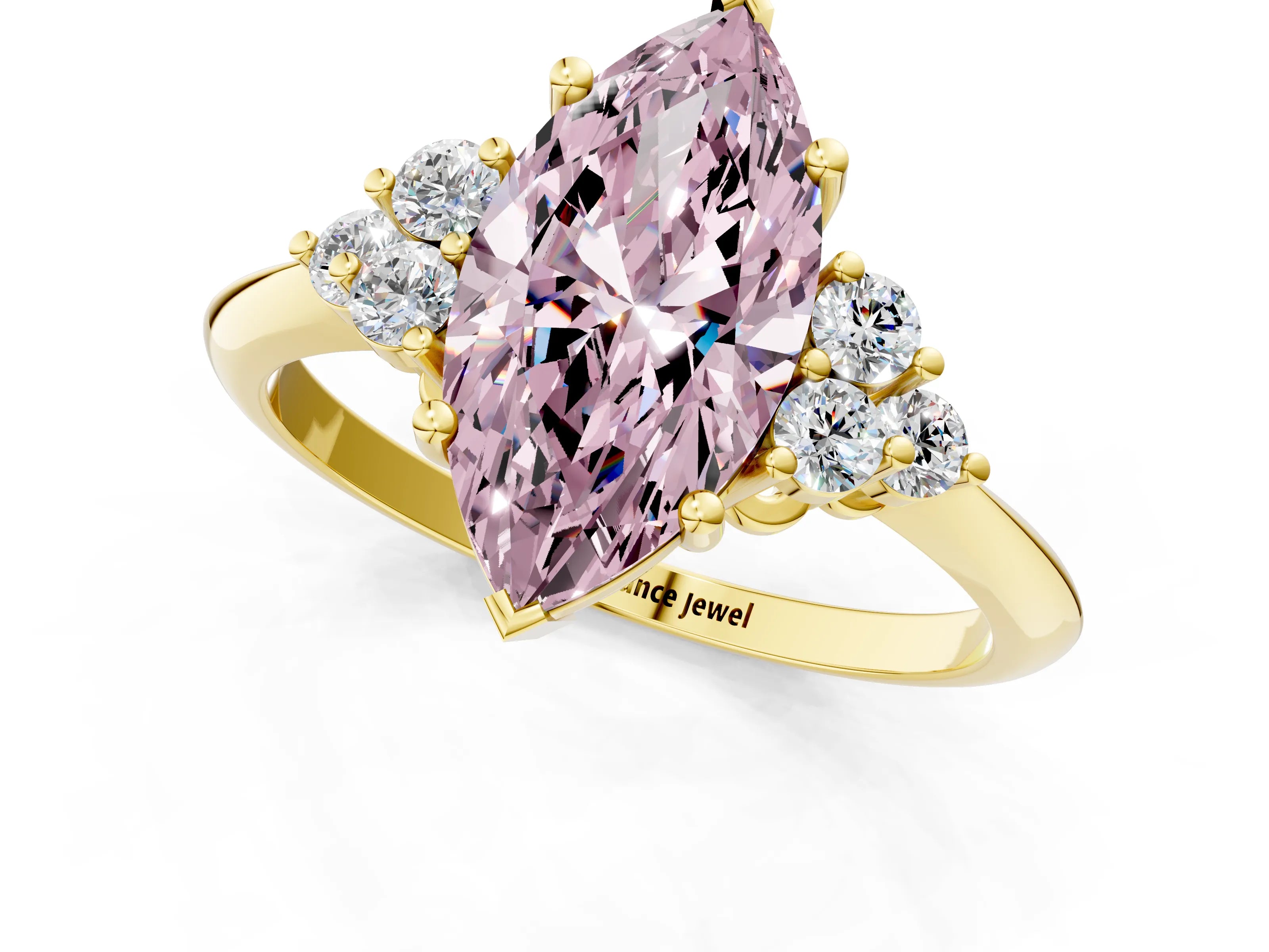 Yellow gold Fancy Pink Marquise Cut Cut Diamond Cluster Ring with Solitaire Band and Four-Prong Setting_13