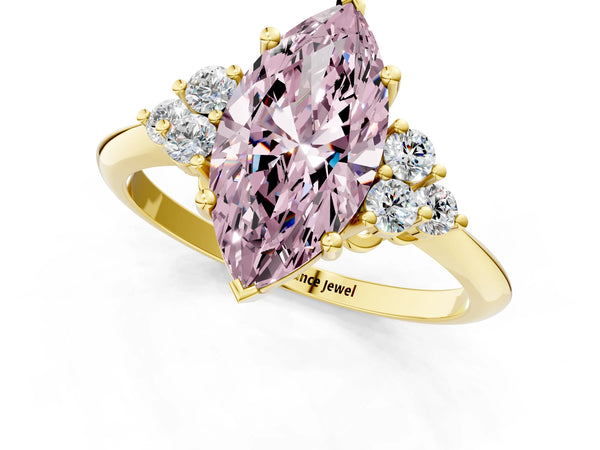 Yellow gold Fancy Pink Marquise Cut Cut Diamond Cluster Ring with Solitaire Band and Four-Prong Setting