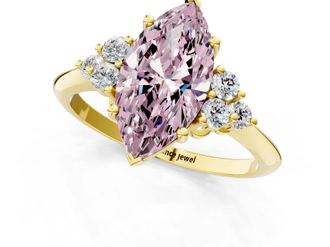 Yellow gold Fancy Pink Marquise Cut Cut Diamond Cluster Ring with Solitaire Band and Four-Prong Setting_13