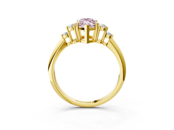 Yellow gold Fancy Pink Marquise Cut Cut Diamond Cluster Ring with Solitaire Band and Four-Prong Setting