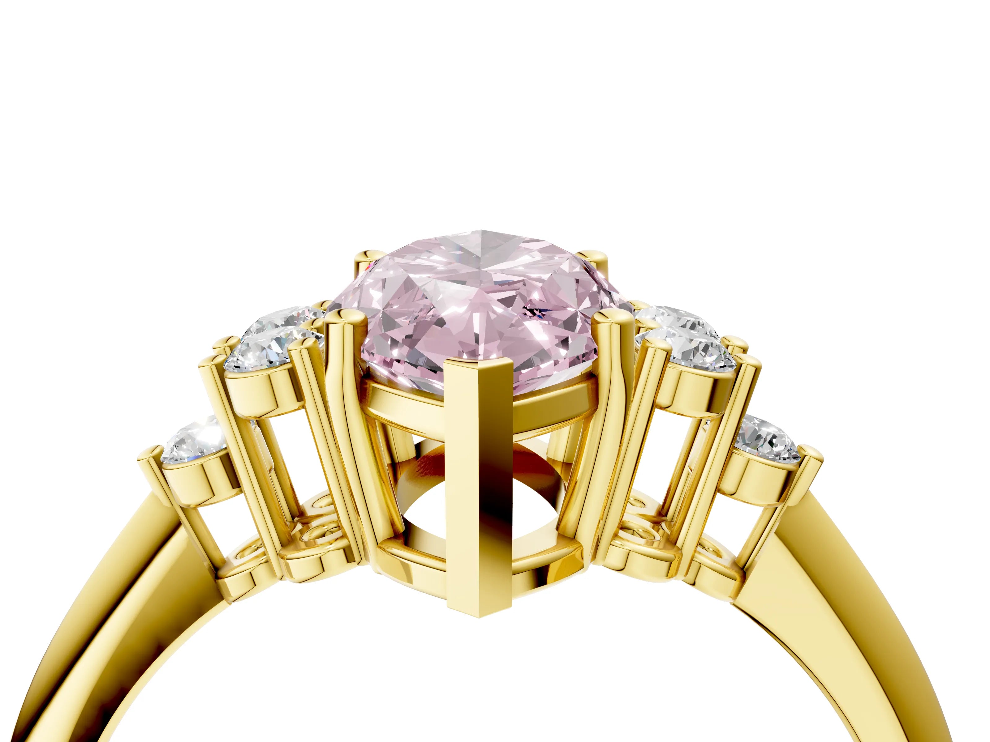 Yellow gold Fancy Pink Marquise Cut Cut Diamond Cluster Ring with Solitaire Band and Four-Prong Setting_16