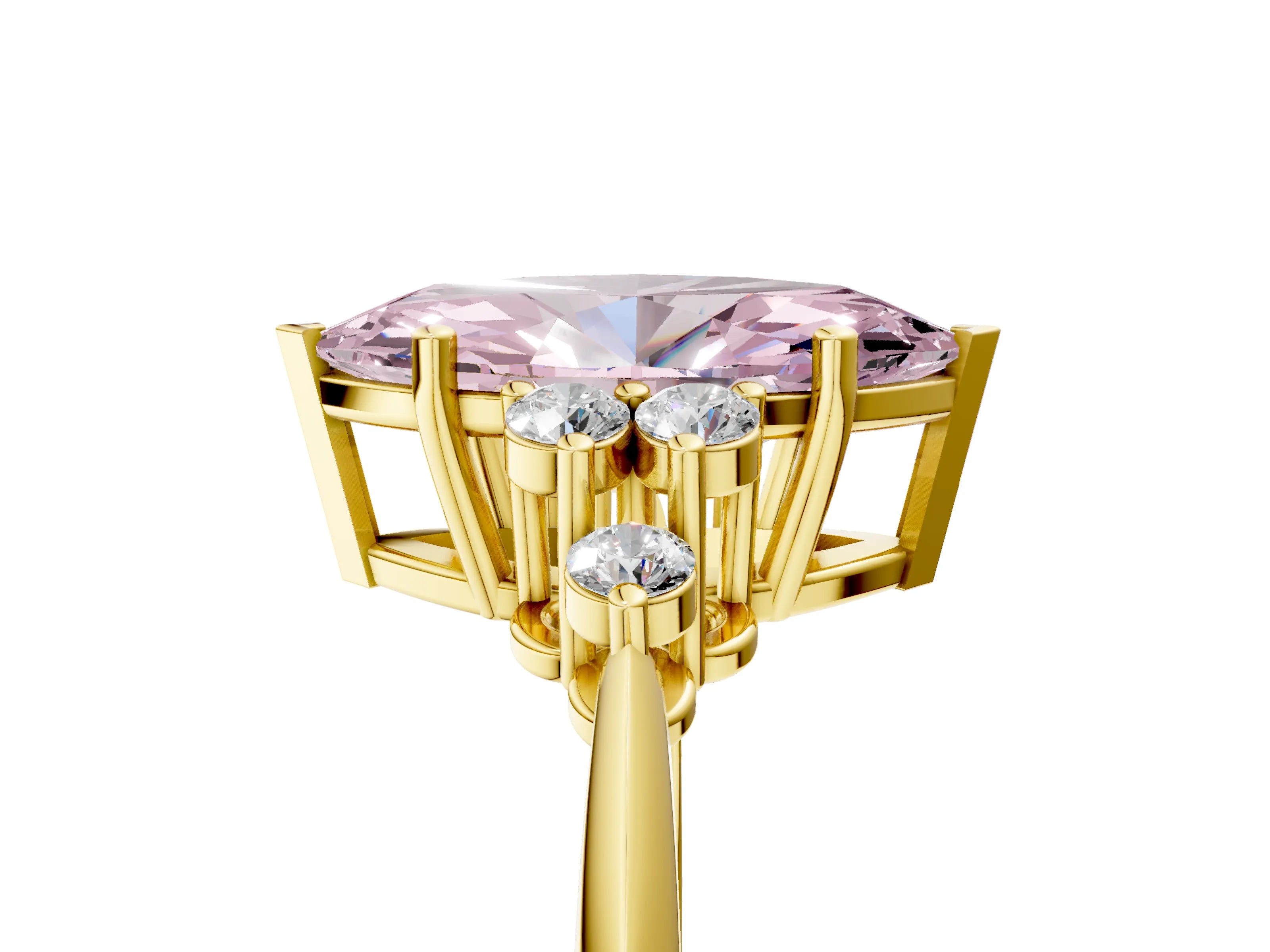Yellow gold Fancy Pink Marquise Cut Cut Diamond Cluster Ring with Solitaire Band and Four-Prong Setting_17