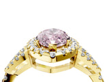 Yellow gold Fancy Pink Marquise Cut Cut Diamond Halo Engagement Ring with Open Split Pavé Band_4