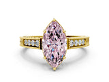 Yellow gold Fancy Pink Marquise Cut Cut Diamond Milgrain Pave Band Four-Prong Setting Ring_3