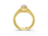 Yellow gold Fancy Pink Marquise Cut Cut Diamond Milgrain Pave Band Four-Prong Setting Ring_6