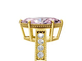 Yellow gold Fancy Pink Marquise Cut Cut Diamond Milgrain Pave Band Four-Prong Setting Ring_8