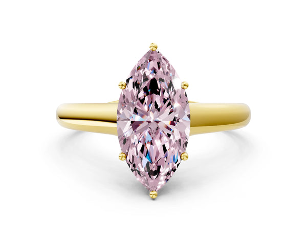 Yellow gold Fancy Pink Marquise Cut Cut Diamond Solitaire Engagement Ring with Tapered Plain Band and Four-Prong Setting