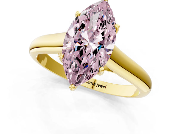 Yellow gold Fancy Pink Marquise Cut Cut Diamond Solitaire Engagement Ring with Tapered Plain Band and Four-Prong Setting