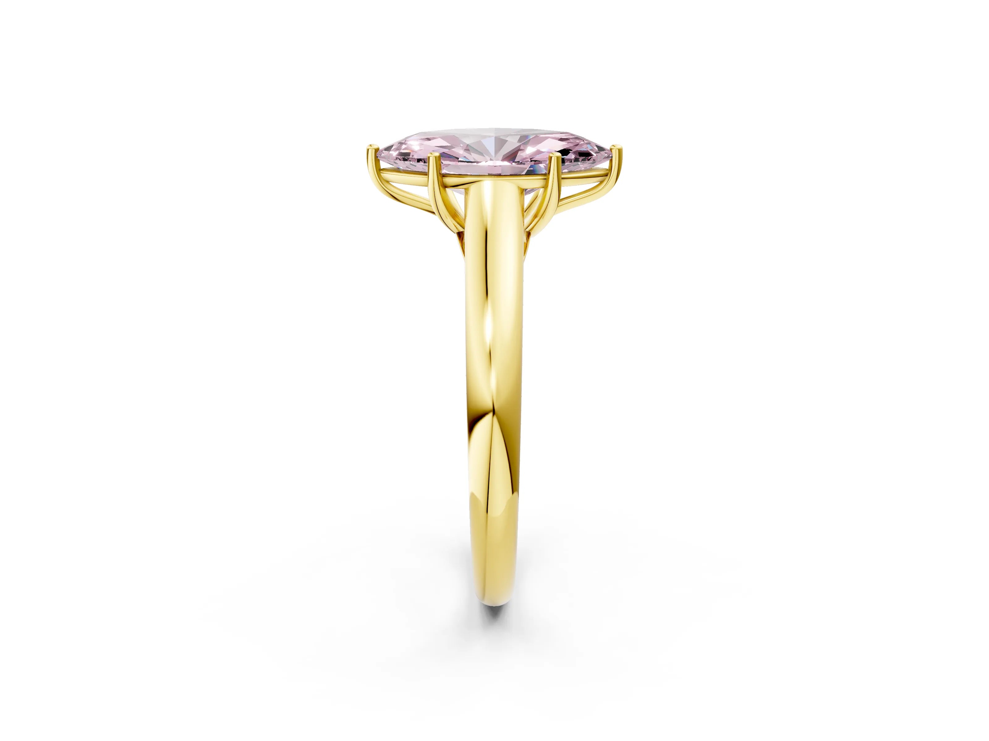 Yellow gold Fancy Pink Marquise Cut Cut Diamond Solitaire Engagement Ring with Tapered Plain Band and Four-Prong Setting_2