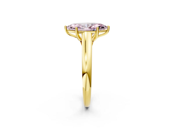 Yellow gold Fancy Pink Marquise Cut Cut Diamond Solitaire Engagement Ring with Tapered Plain Band and Four-Prong Setting