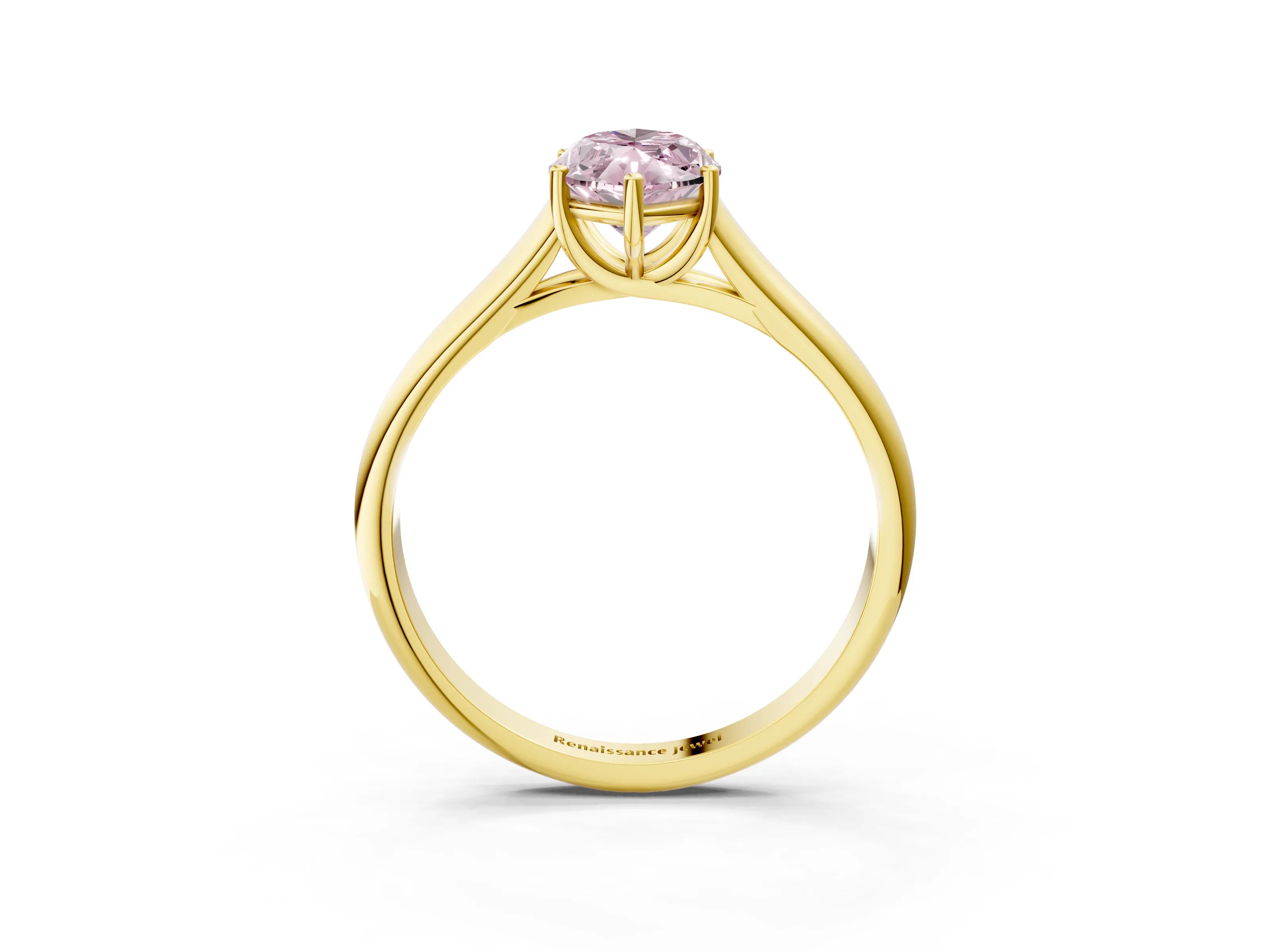 Yellow gold Fancy Pink Marquise Cut Cut Diamond Solitaire Engagement Ring with Tapered Plain Band and Four-Prong Setting_3