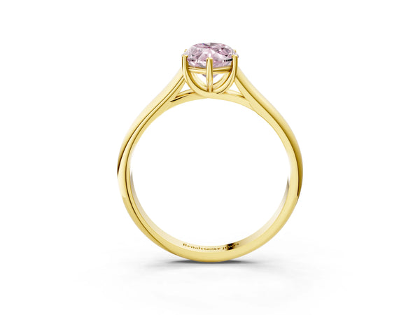 Yellow gold Fancy Pink Marquise Cut Cut Diamond Solitaire Engagement Ring with Tapered Plain Band and Four-Prong Setting