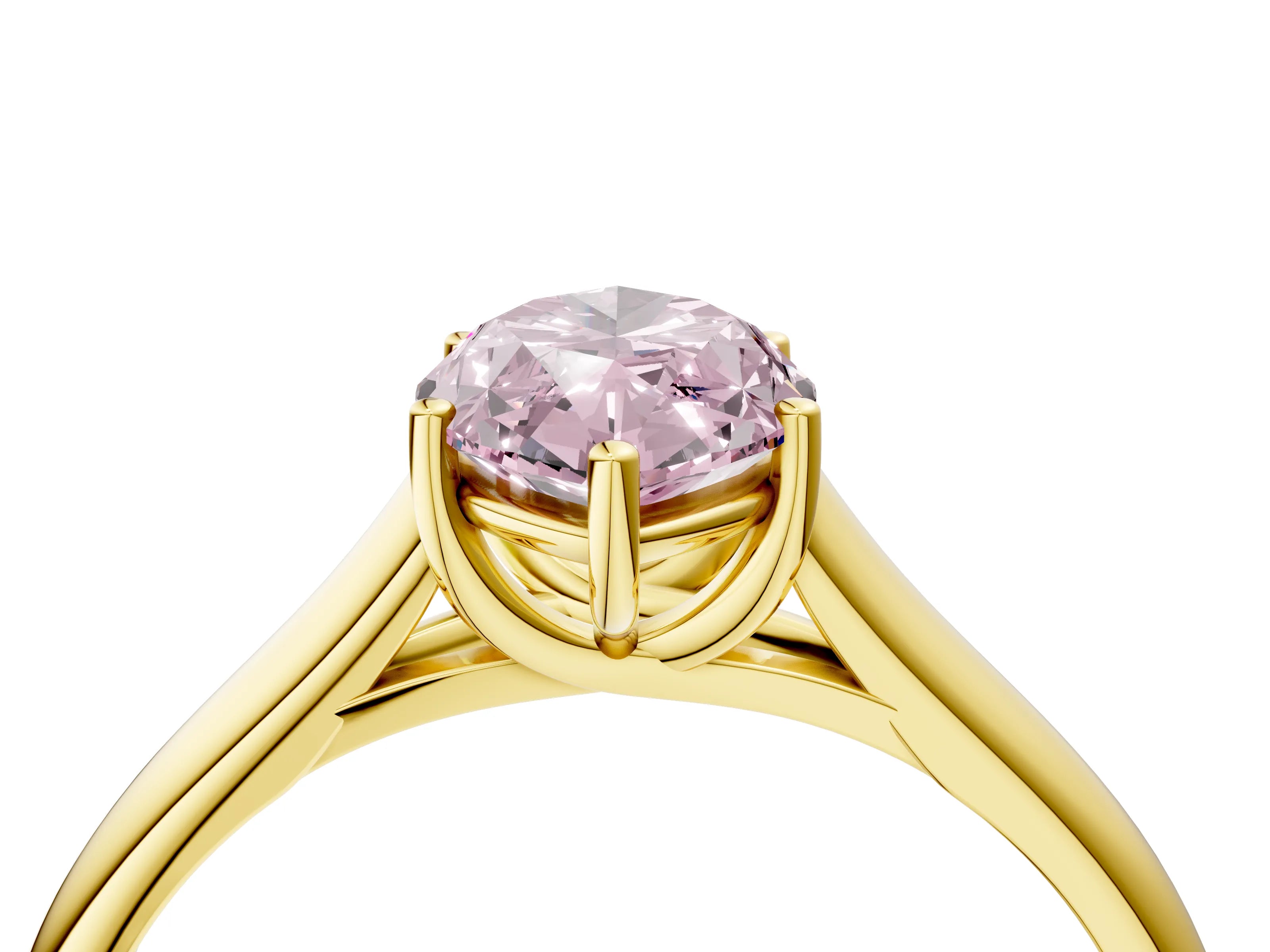 Yellow gold Fancy Pink Marquise Cut Cut Diamond Solitaire Engagement Ring with Tapered Plain Band and Four-Prong Setting_4