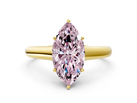 Yellow gold Fancy Pink Marquise Cut Cut Diamond Solitaire Engagement Ring with Tapered Plain Band and Four-Prong Setting