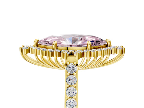 Yellow gold Fancy Pink Marquise Cut Cut Diamond Sunburst Halo Engagement Ring with Pavé Band_5