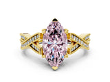 Yellow gold Fancy Pink Marquise Cut Cut Diamond Twisted Band with Milgrain Pave Setting and Four-Prong Setting