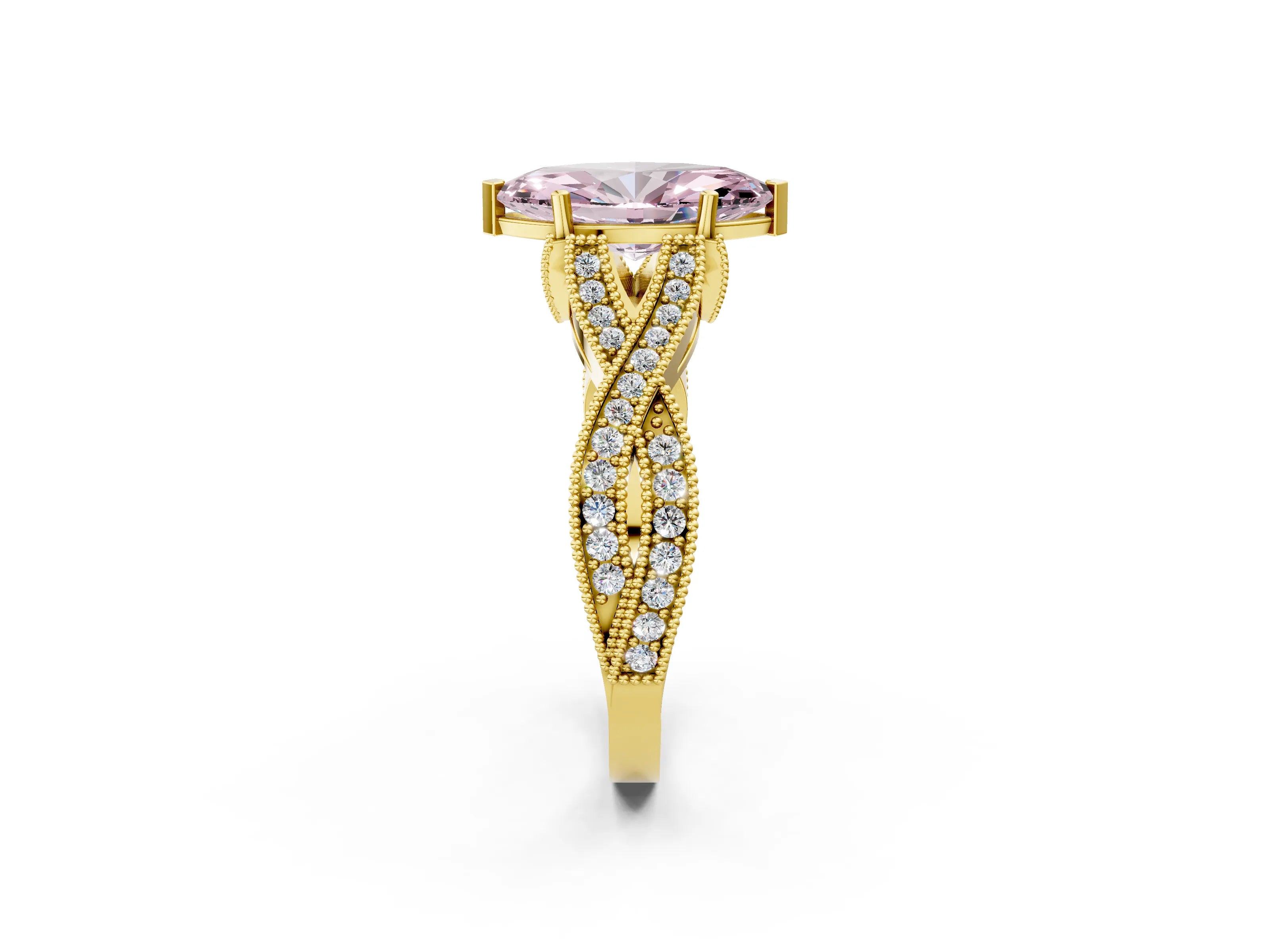 Yellow gold Fancy Pink Marquise Cut Cut Diamond Twisted Band with Milgrain Pave Setting and Four-Prong Setting_2