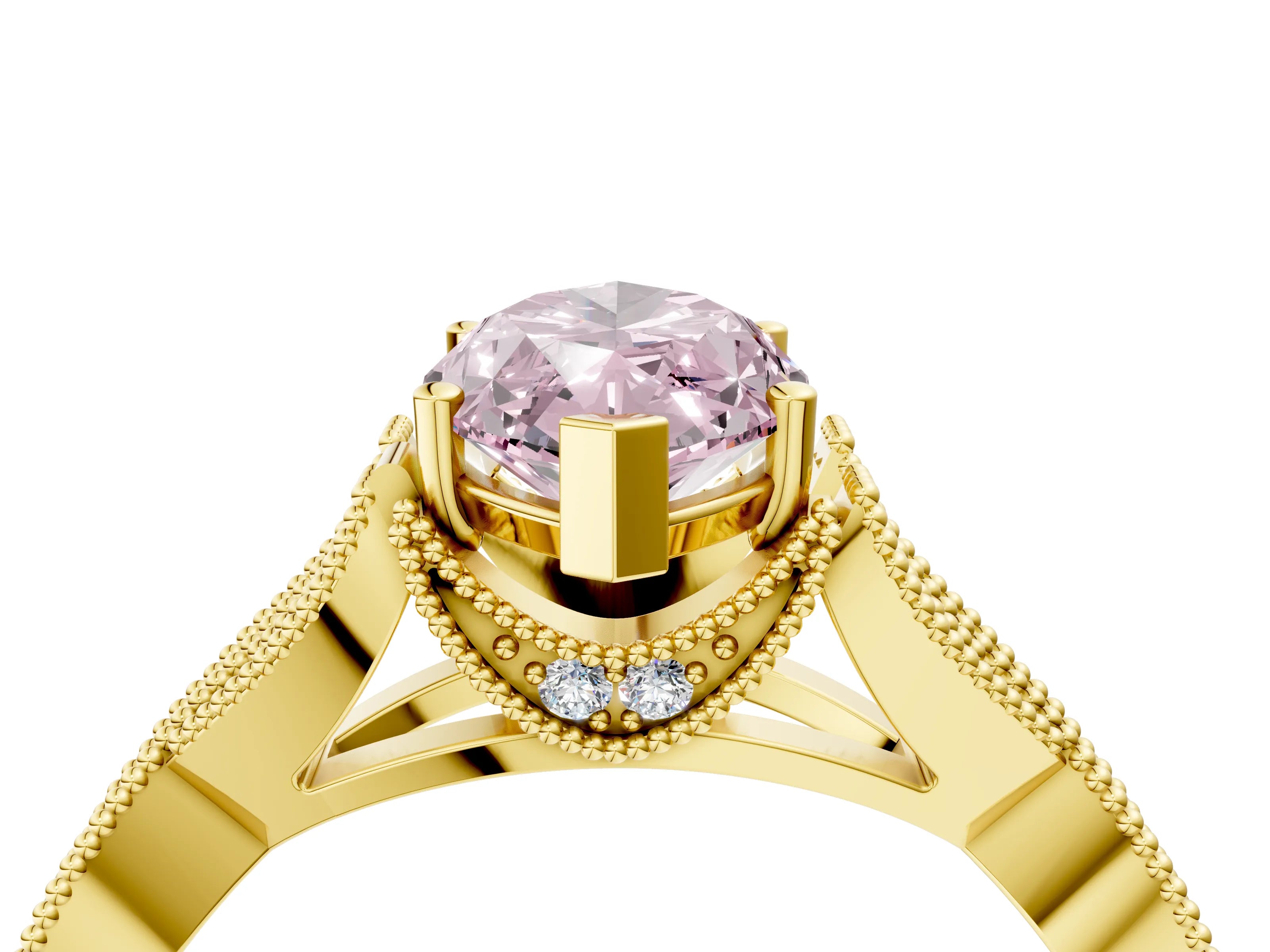 Yellow gold Fancy Pink Marquise Cut Cut Diamond Twisted Band with Milgrain Pave Setting and Four-Prong Setting_4