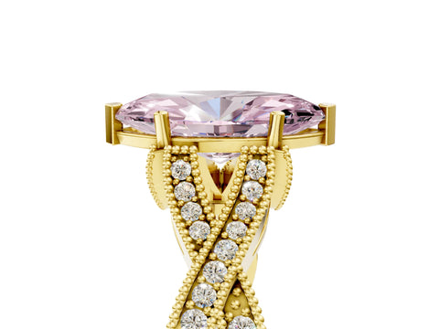 Yellow gold Fancy Pink Marquise Cut Cut Diamond Twisted Band with Milgrain Pave Setting and Four-Prong Setting_5
