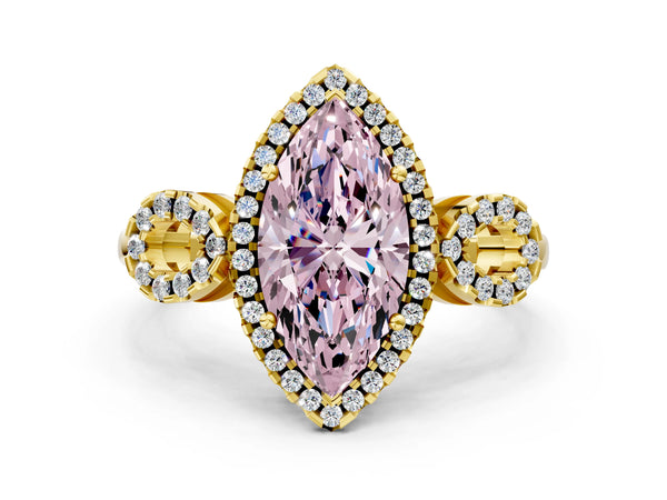 Yellow Gold Marquise Pave Infinity Halo Engagement Ring Setting for Fancy Pink Center