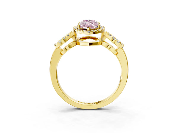 Yellow Gold Marquise Pave Infinity Halo Engagement Ring Setting for Fancy Pink Center