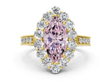 Yellow gold Fancy Pink Marquise Cut Cut Halo Diamond Pavé Engagement Ring with Milgrain Detailing
