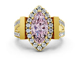 Yellow gold Fancy Pink Marquise Cut Cut Halo Split Shank Prong Set Ring