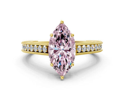 Yellow gold Fancy Pink Marquise Cut Cut Pave Band Milgrain Solitaire Ring_22