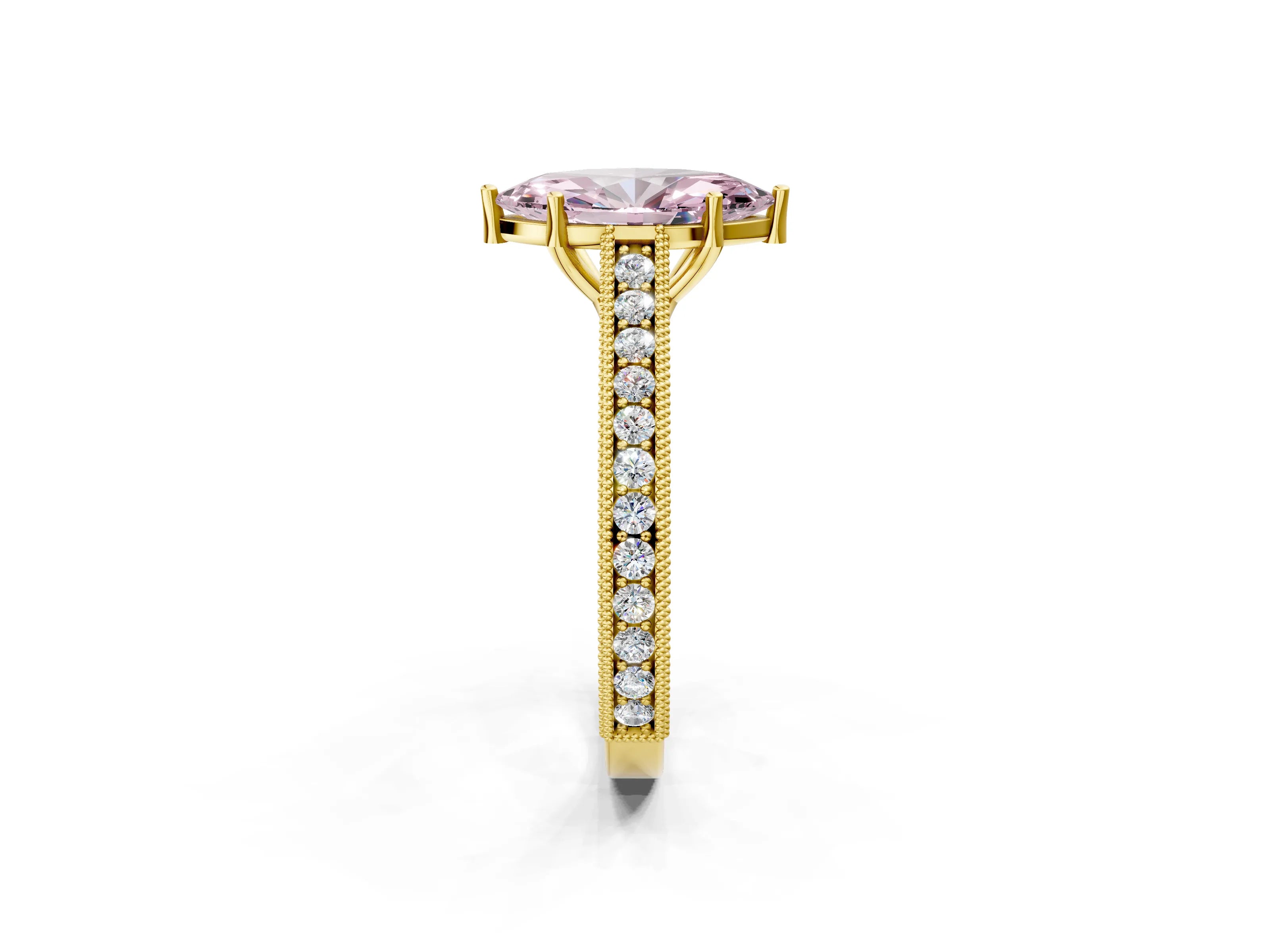 Yellow gold Fancy Pink Marquise Cut Cut Pave Band Milgrain Solitaire Ring_24