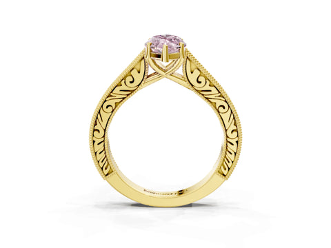 Yellow gold Fancy Pink Marquise Cut Cut Pave Band Milgrain Solitaire Ring_25