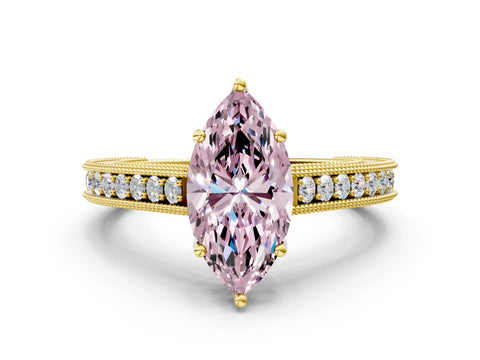 Yellow gold Fancy Pink Marquise Cut Cut Pave Band Milgrain Solitaire Ring_7