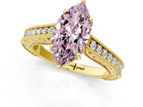 Yellow gold Fancy Pink Marquise Cut Cut Pave Band Milgrain Solitaire Ring_8